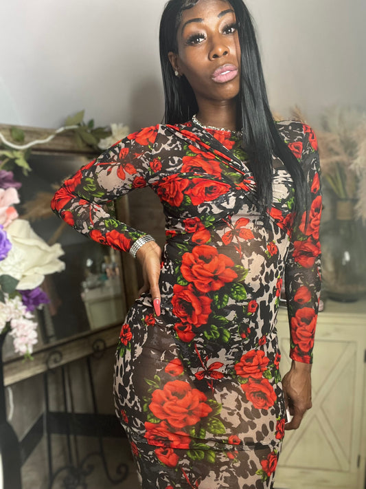 Rose Print Maxi Dress